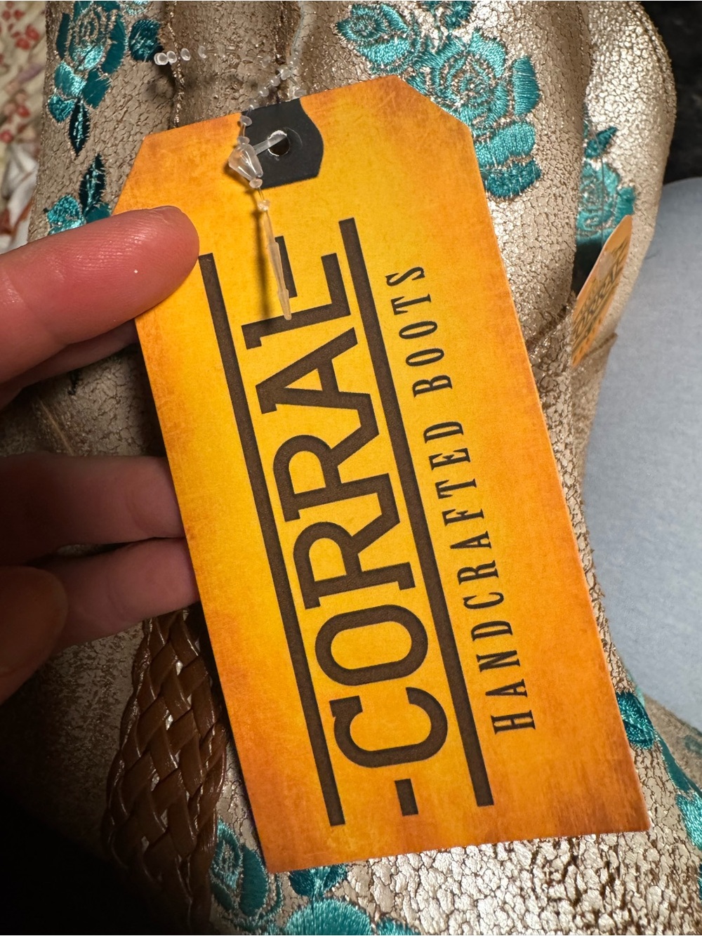 Corral Beige Suede Ankle Boots with Turquoise Floral Embroidery - Picture 7 of 7